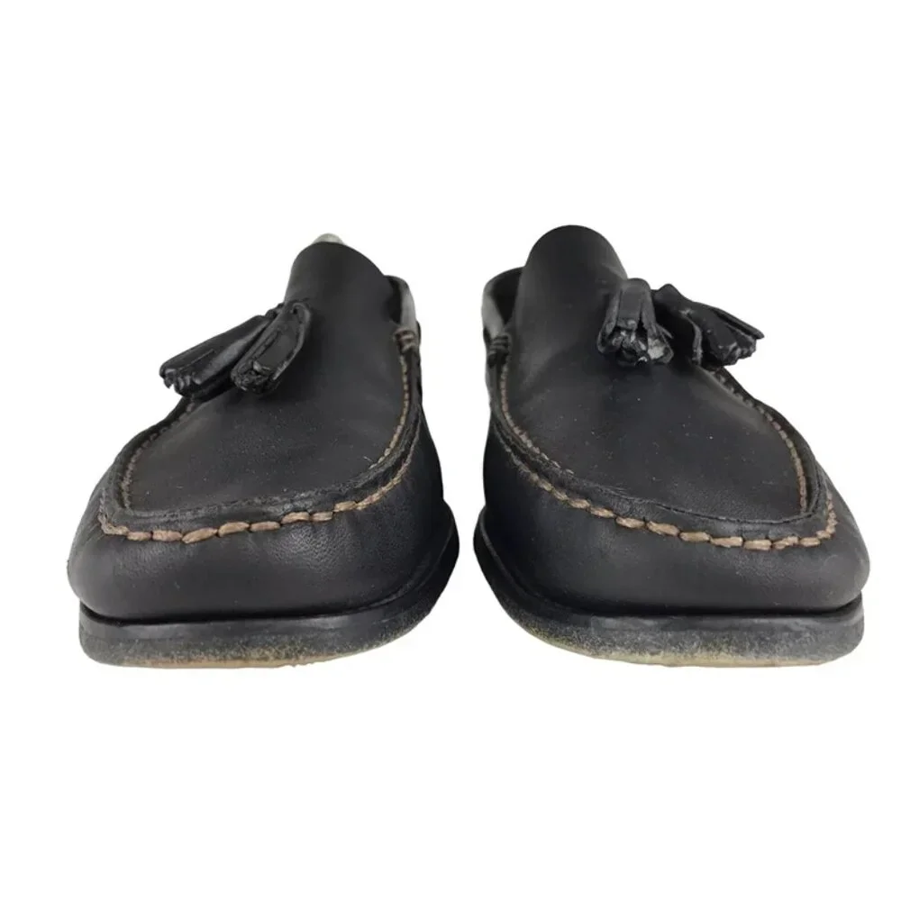 Larson Mens Black Leather Tasseled Moc Toe Slip‎ On Loafers Shoes Size US 10